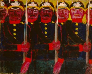 Emil Nolde: "Soldaten", 1913, Öl auf grober Leinwand (© Nolde Stiftung Seebüll)