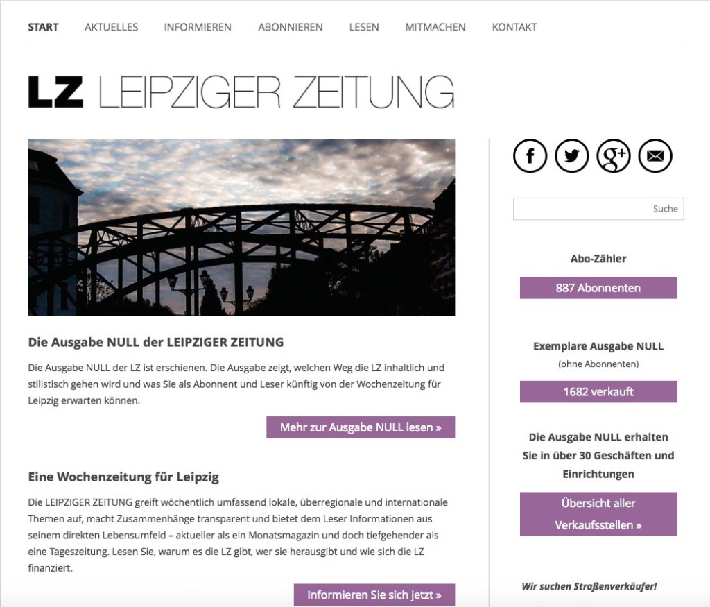 So sieht die Webseite der Leipziger Zeitung aus (Foto: Screenshot Artefakte)