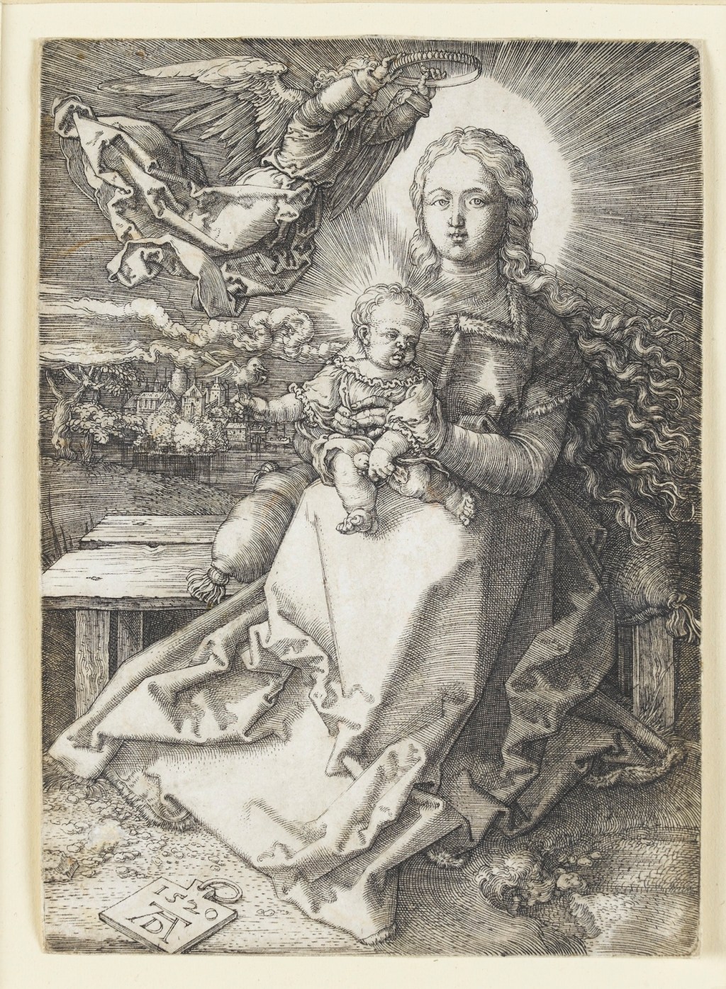Albrecht Dürer, Maria, von einem Engel gekrönt, 1520, Kupferstich, Blatt: 13,3 x 10,3 cm, Staatsgalerie Stuttgart