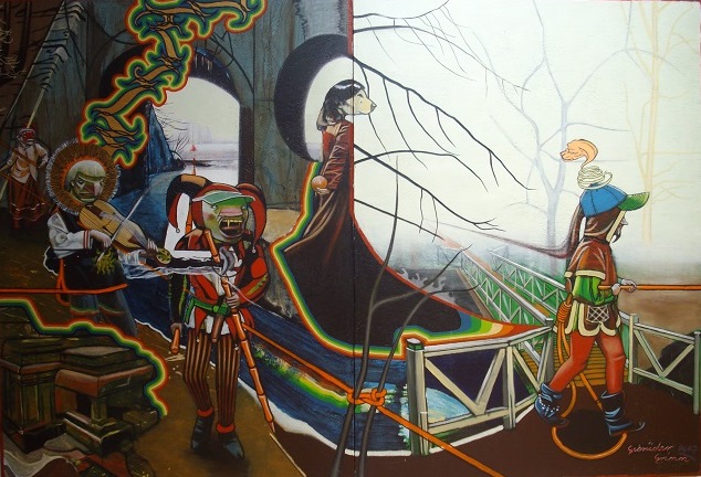 Johannes Tiepelmann: Gebrüder Grimm, 2006/2007, Öl auf Leinwand, 387 x 265 cm (courtesy Galerie FLOX 2016)