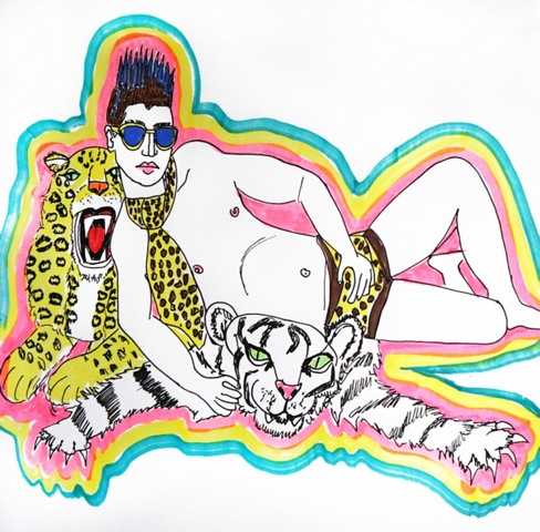 Stephanie Dost: Aus der Serie Nice Guys - Leopard und Tiger, 23,5 x 23,5cm, 2016, Buntstift auf Papier