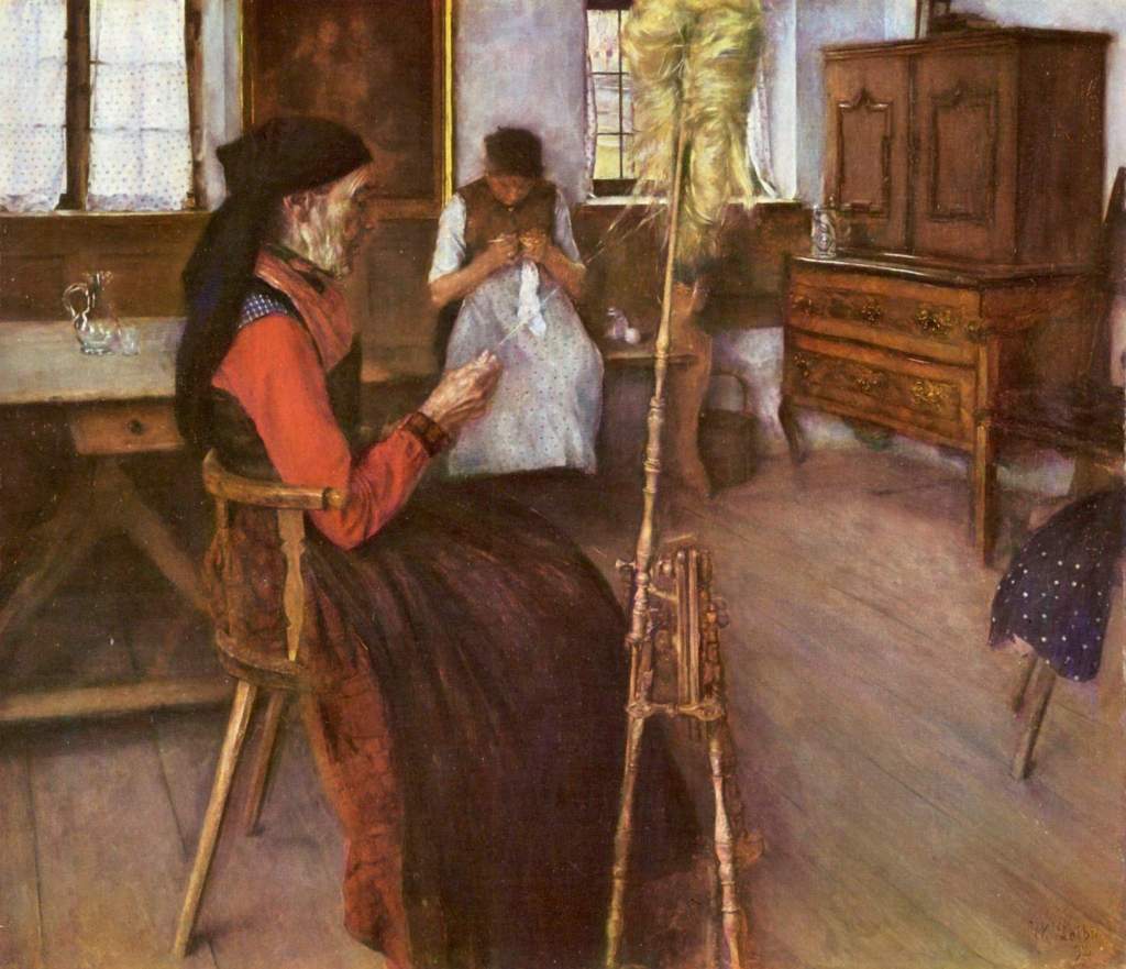 Wilhelm Leibl (1844-1900), Die Spinnerin, 1892, Öl auf Leinwand, 65x74 cm, Museum der Bildenden Künste.