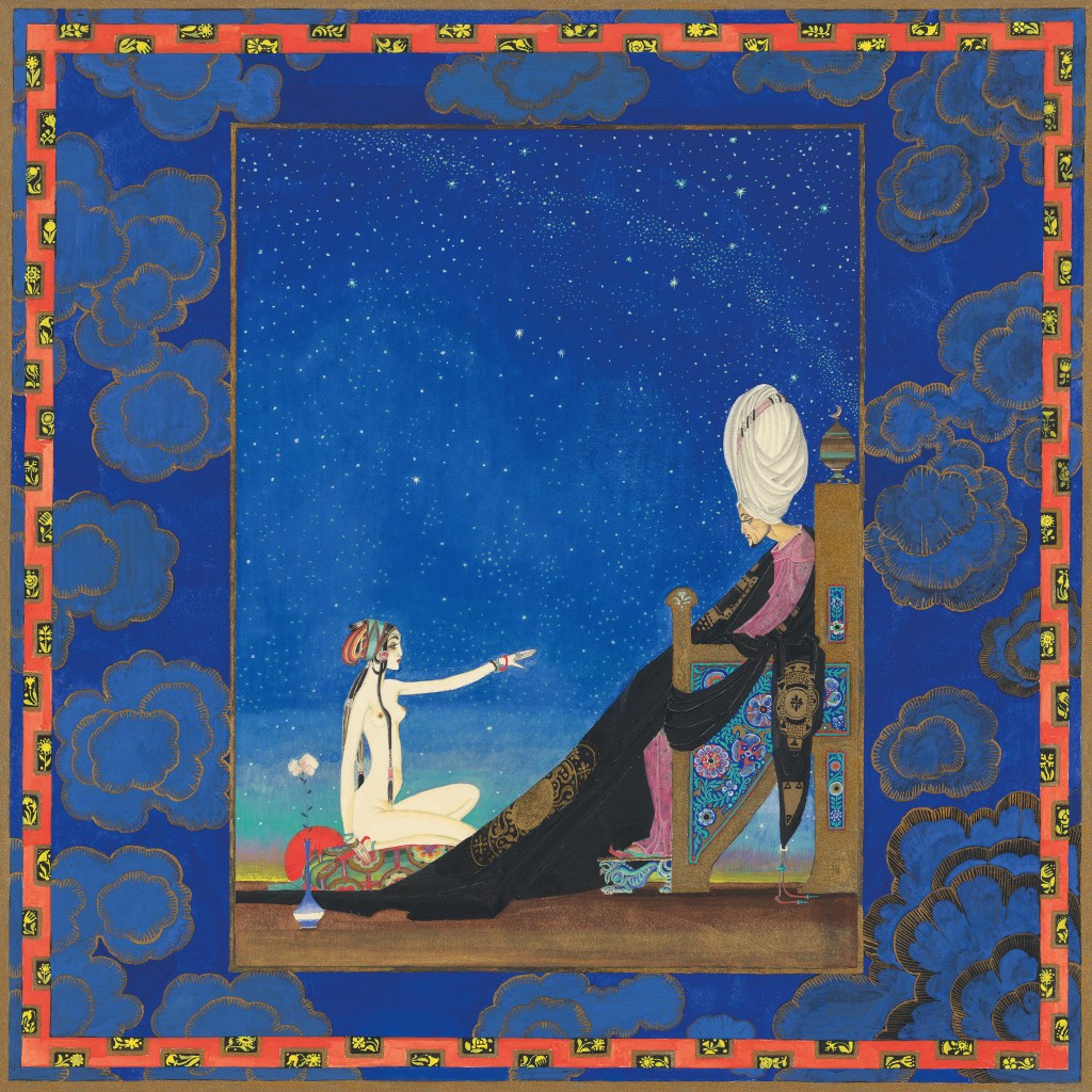 Scheherazade kniet vor dem König, Wasserfarbe auf Papier (Courtesy of the Collection of the UCLA Grunwald Center for the Graphic Arts, Hammer Museum)