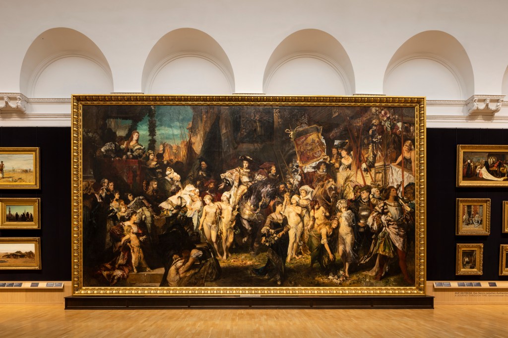RAUMANSICHT MAKART-SAAL mit dem Werk Der Einzug Karls V. in Antwerpen, 1878, von Hans Makart (1840–1884), mittig © Hamburger Kunsthalle / bpk Foto: Fred Dott